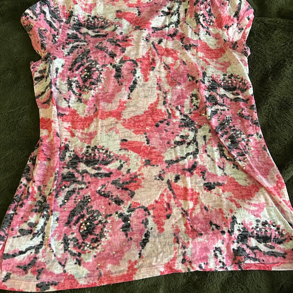 INC International Concepts Pink and Black Fitted Graphic Blouse